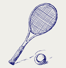 A tennis racket and ball