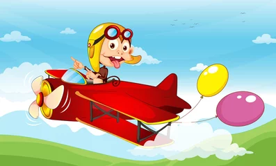 Printed kitchen splashbacks Aircraft, balloon Monkey in a plane
