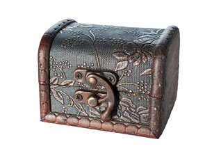 miniature treasure chest isolated on white background
