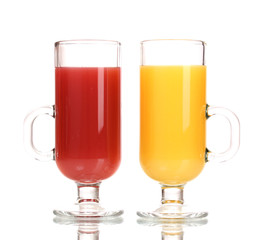 Tropical juices in glasses isolated on white