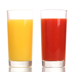 Tropical juices in glasses isolated on white