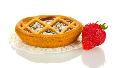Tart with strawberry flavor isolated on white