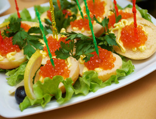 Tartlet with red caviar   .