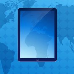 Blue business background with mobile phone and place for text
