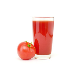 Tomatoes juice and group from tomatoes on white