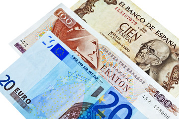 Eurokrise; Drachme, Peseta und Euro