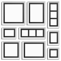 White frames with black paper inside. Vvector decor element.