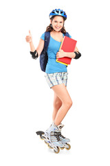 Full length portrait a girl on rollers