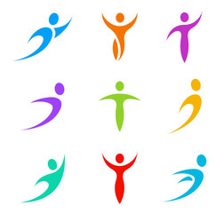 Abstract icon set. Flying, levitating, rushing activity