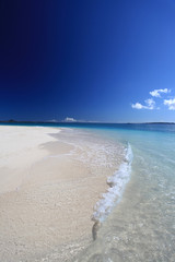 Obraz premium 美しいビーチに打ち寄せる白い波