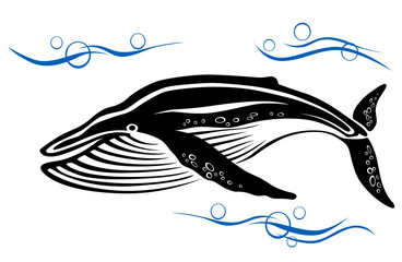 Naklejka premium Black whale in ocean water