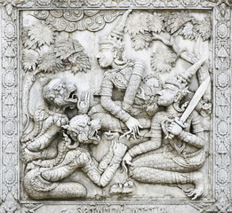 old Stucco inside building of Phananchoeng temple, Ayutthaya