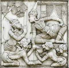 old Stucco inside building of Phananchoeng temple, Ayutthaya