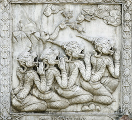 old Stucco inside building of Phananchoeng temple, Ayutthaya