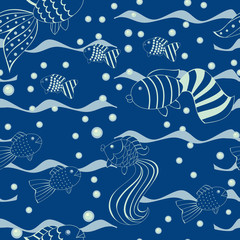 Obraz premium blue colour seamless pattern with a fishes
