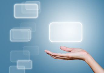 hand selecting icon with blue baclground.