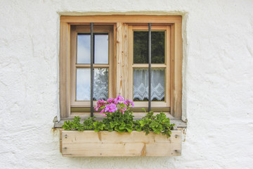 Obraz na płótnie Canvas Okno z kwiatami w alpejskie łąki Chiemgau, Bayern