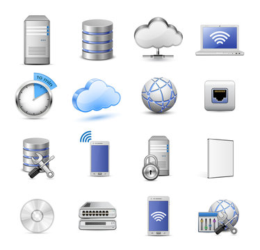 Servers, databases, network devices and cloud computing concept
