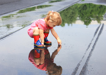 a beautiful little girl in the rain