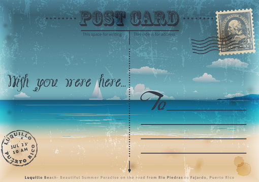 Vintage Summer Postcard. Vector Illustration.