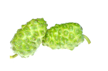 noni Indian Mulberry fruit on white background