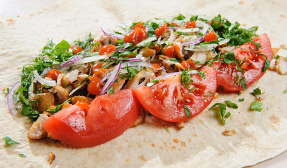 Lavash with chicken and vegetables
