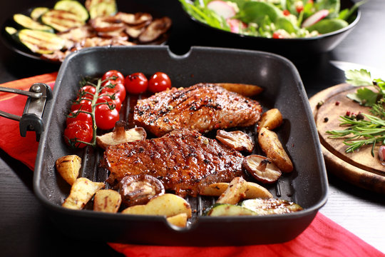 Delicious beef steak with grilled vegetable