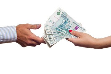 Russian money transfer from hand to hand.