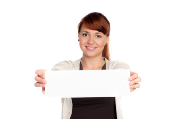 Fototapeta premium rothaarige studentin mit werbeschild