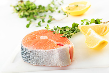 Raw salmon steak
