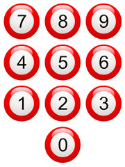 Boutons rouges num&eacute;rot&eacute;s de 0 &agrave; 9