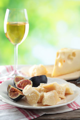 Cheeses, figs, and wine