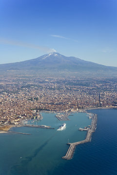 Bird's eye view of Catania with the Etna Vulcan