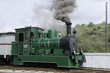 Fototapeta na wymiar old green steam train in Holland