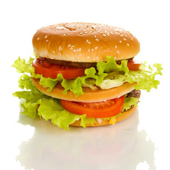 Big and tasty hamburger isolated on white