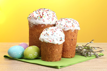 Beautiful Easter cakes, colorful eggs and pussy-willow twigs
