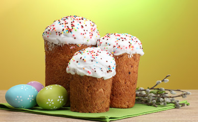 Beautiful Easter cakes, colorful eggs and pussy-willow twigs