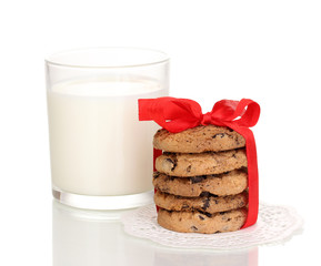 Glass of milk and cookies isolated on white