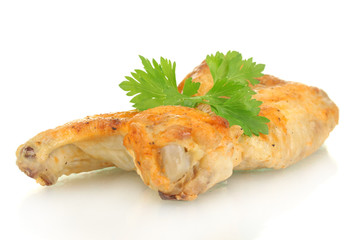 roasted chicken wings with parsley isolated on white