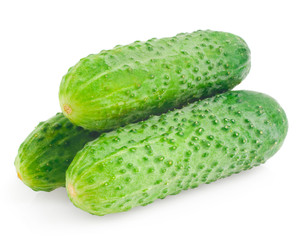 Healthy food. The green cucumbers isolated on white background