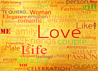 Seamless pattern made from words which relate with word love