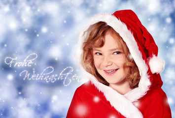 Kleine Miss Santa mit Text Frohe Weinachten