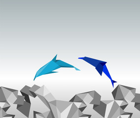 illustration of paper dolphins in a jump.