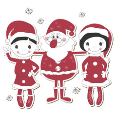 Santa, boy and girl isolated on white background.