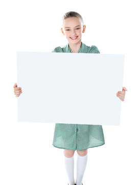 Pretty Girl Holding Blank White Poster