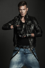 young man in a leather jacket