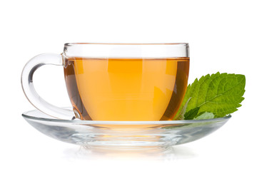 Cup of tea with mint leaves
