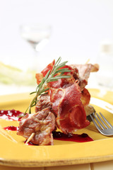 Roasted meat on wooden skewer