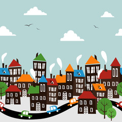 Christmas town seamless cartoon pattern © Cienpies Design