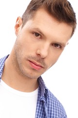 Obraz premium Closeup portrait of young man with trend hairstyle